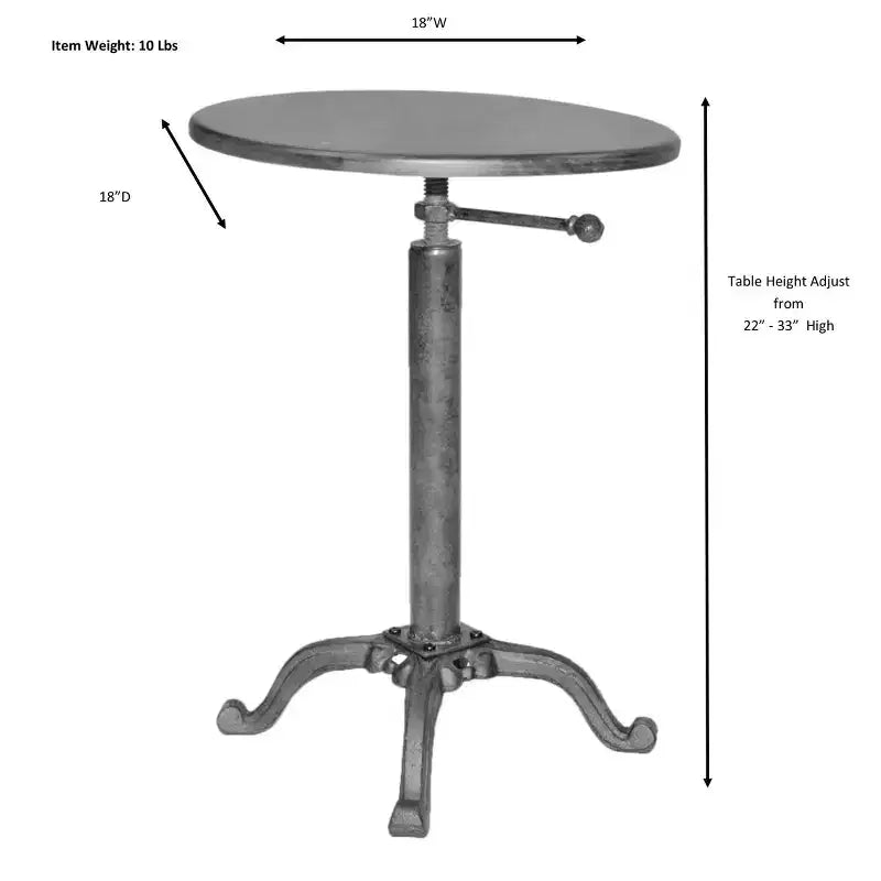 Carolina Living Miller Adjustable Vintage Accent Table Gold: 24" High, Round Mango Wood Top, Metal Frame