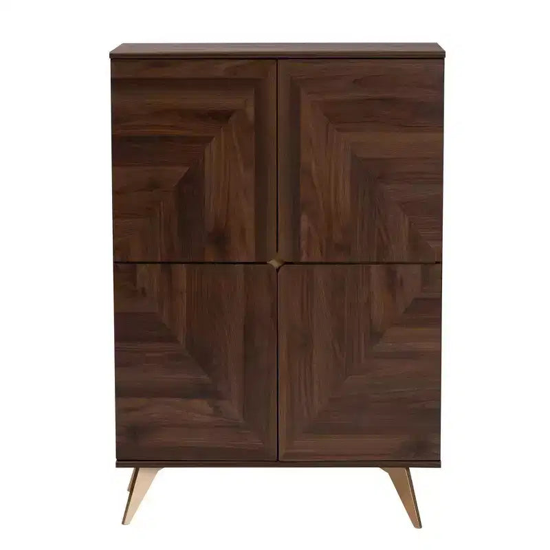 Graceland Wood Shoe Cabinet Walnut Brown/Gold - Baxton Studio: Mid-Century Design, 6 Shelves, Organizes 18 Pairs