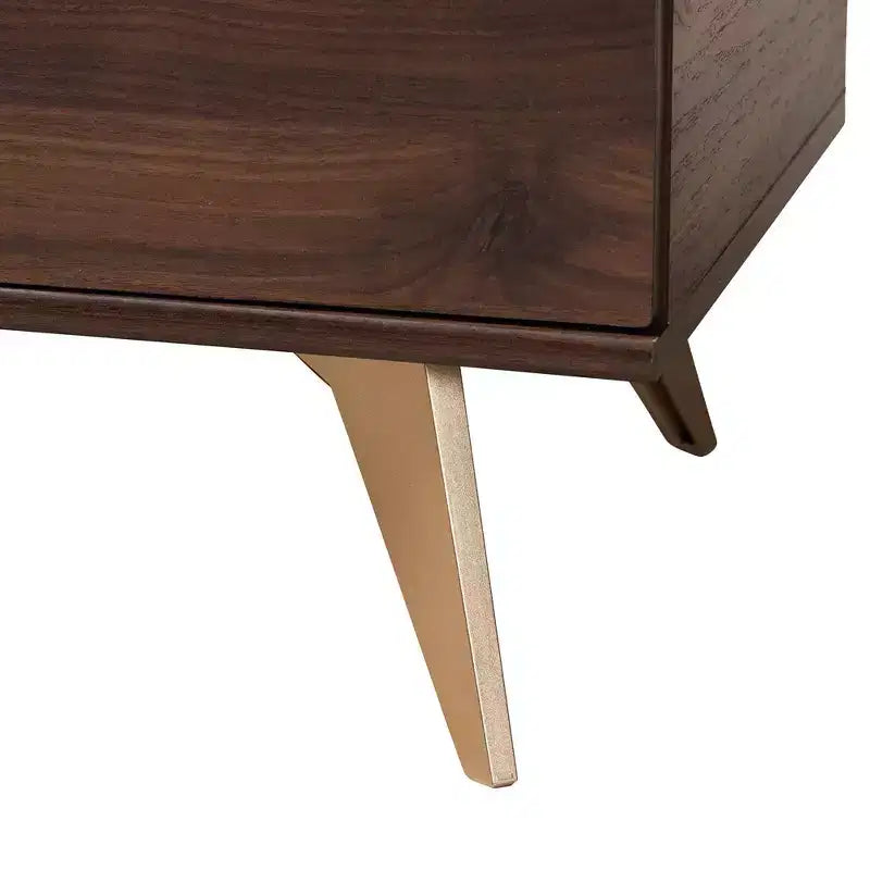 Graceland Wood Shoe Cabinet Walnut Brown/Gold - Baxton Studio: Mid-Century Design, 6 Shelves, Organizes 18 Pairs