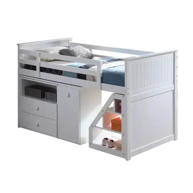 Acme Furniture 79" Loft Bed Wyatt Loft and Bunk Bed White : Full Size, Wood Frame, No Box Spring Needed
