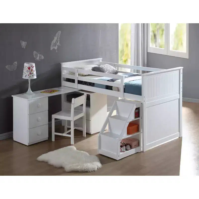 Acme Furniture 79" Loft Bed Wyatt Loft and Bunk Bed White : Full Size, Wood Frame, No Box Spring Needed