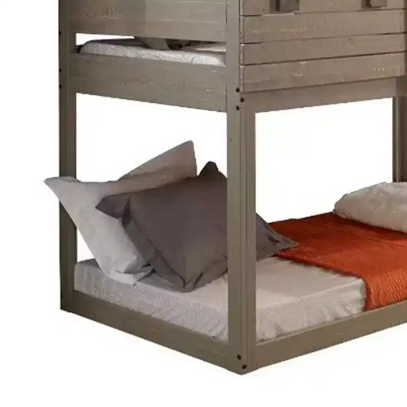 77"Bunk Bed Darlene Loft and Bunk Bed Rustic Gray - Acme Furniture: Solid Pine Wood, Guardrails, Ladder, Play Area