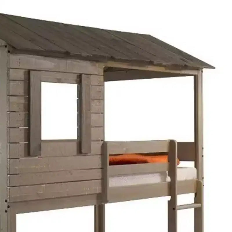 77"Bunk Bed Darlene Loft and Bunk Bed Rustic Gray - Acme Furniture: Solid Pine Wood, Guardrails, Ladder, Play Area