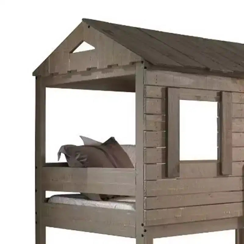 77"Bunk Bed Darlene Loft and Bunk Bed Rustic Gray - Acme Furniture: Solid Pine Wood, Guardrails, Ladder, Play Area