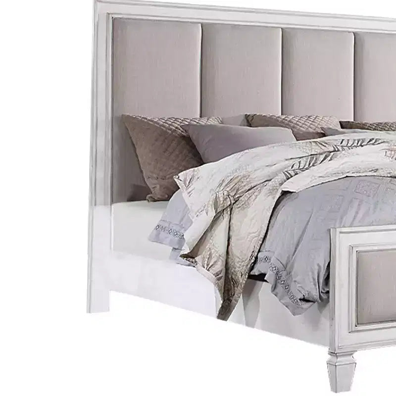 88" Eastern King Bed Katia Bed Light Gray Linen, Rustic Gray Weathered White Finish - Acme Furniture