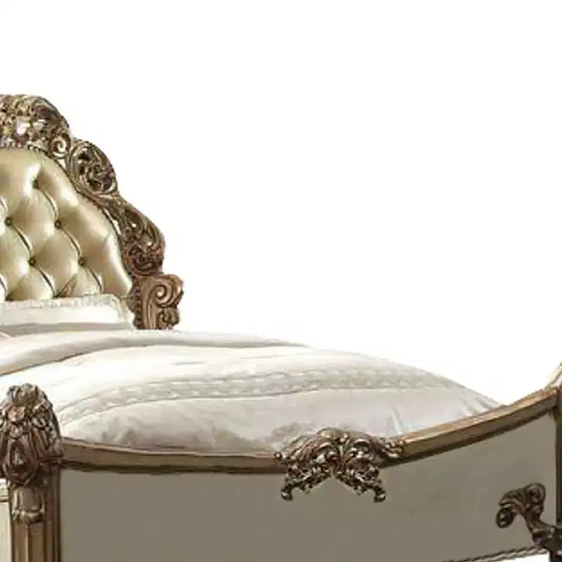 96" Queen Bed Vendome Bed Brass Synthetic Leather and Gold Patina Finish - Acme Furniture