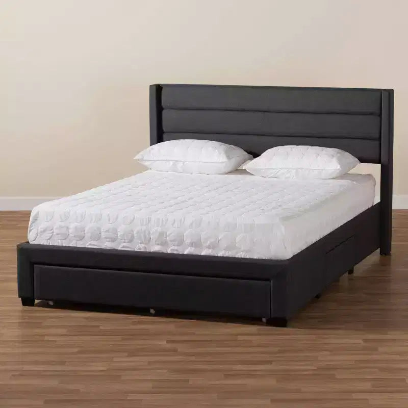 Full Braylon Fabric & Wood Platform Storage Bed with Drawer - Baxton Studio