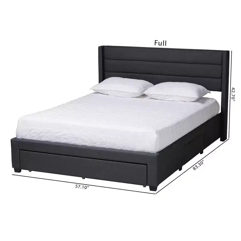 Full Braylon Fabric & Wood Platform Storage Bed with Drawer - Baxton Studio