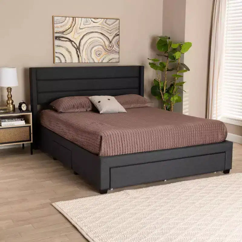 Full Braylon Fabric & Wood Platform Storage Bed with Drawer - Baxton Studio