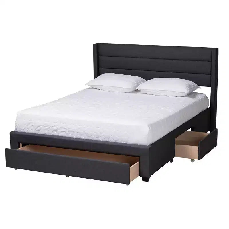 Full Braylon Fabric & Wood Platform Storage Bed with Drawer - Baxton Studio