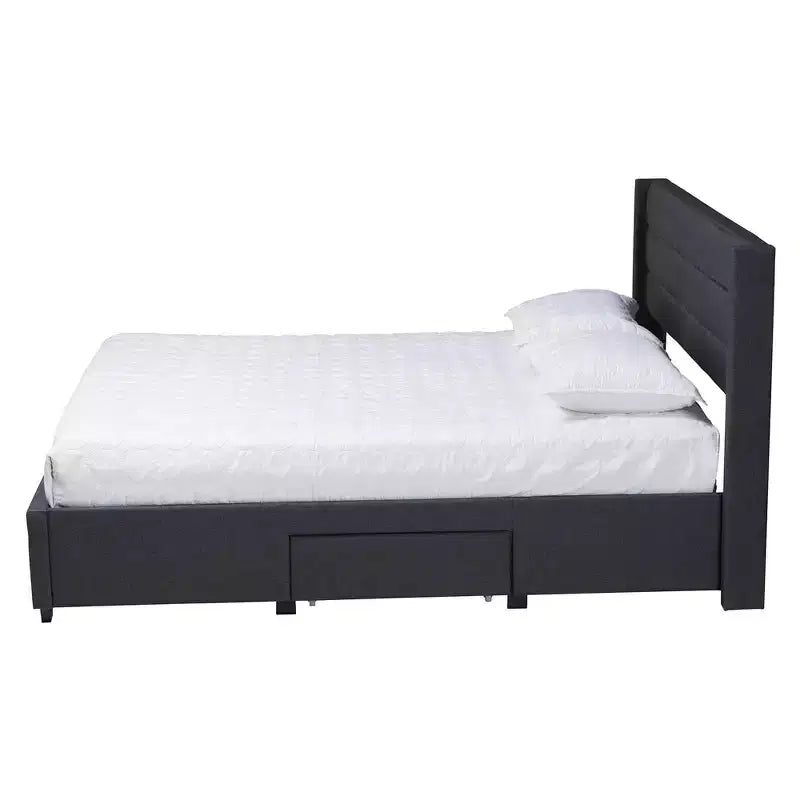 Full Braylon Fabric & Wood Platform Storage Bed with Drawer - Baxton Studio