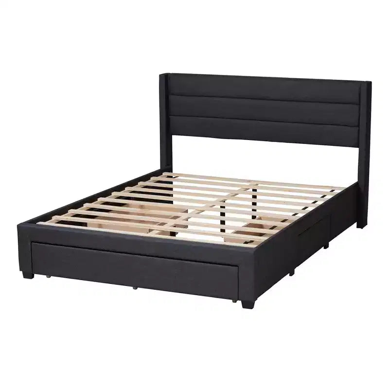 Full Braylon Fabric & Wood Platform Storage Bed with Drawer - Baxton Studio