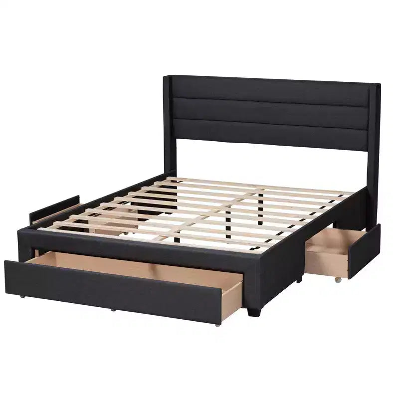 Full Braylon Fabric & Wood Platform Storage Bed with Drawer - Baxton Studio