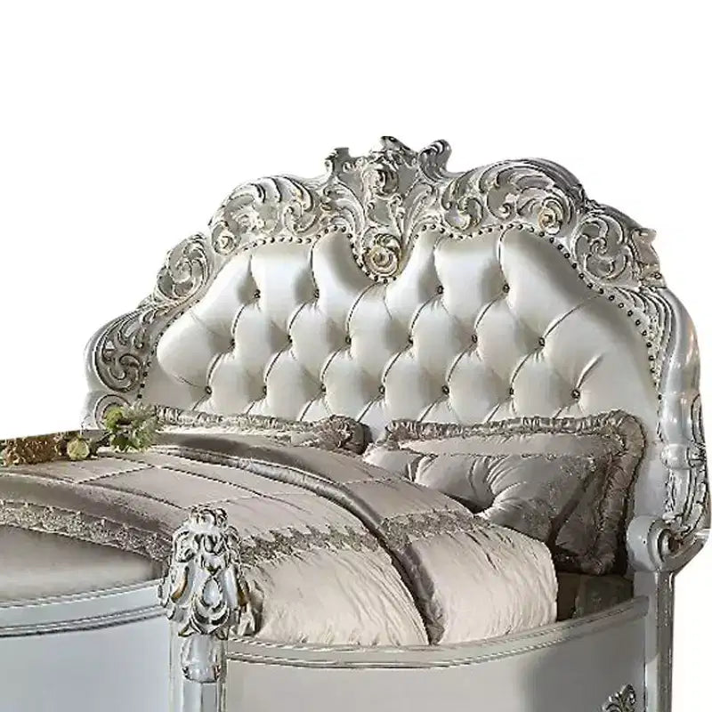 100" California King Bed Vendome Bed Synthetic Leather and Antique Pearl Finish - Acme Furniture