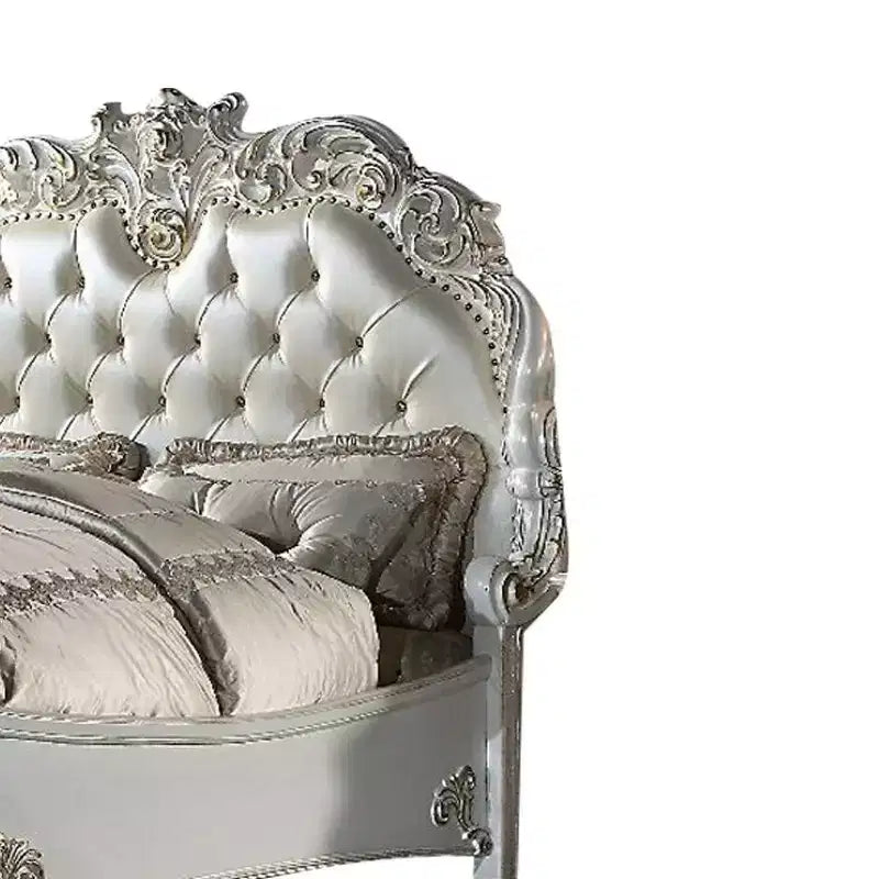 100" California King Bed Vendome Bed Synthetic Leather and Antique Pearl Finish - Acme Furniture