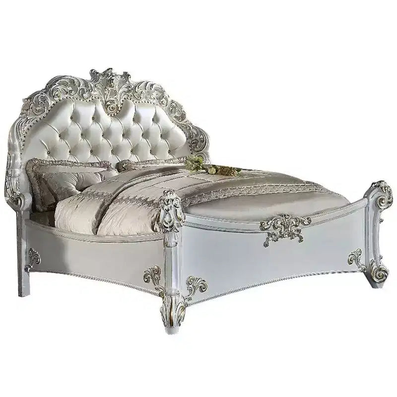 100" California King Bed Vendome Bed Synthetic Leather and Antique Pearl Finish - Acme Furniture