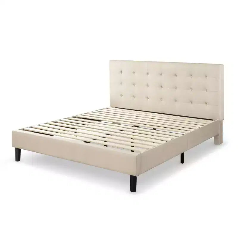Zinus King Ibidun Upholstered Platform Bed Frame Light Brown: Steel Frame, No Box Spring Needed, Easy Care