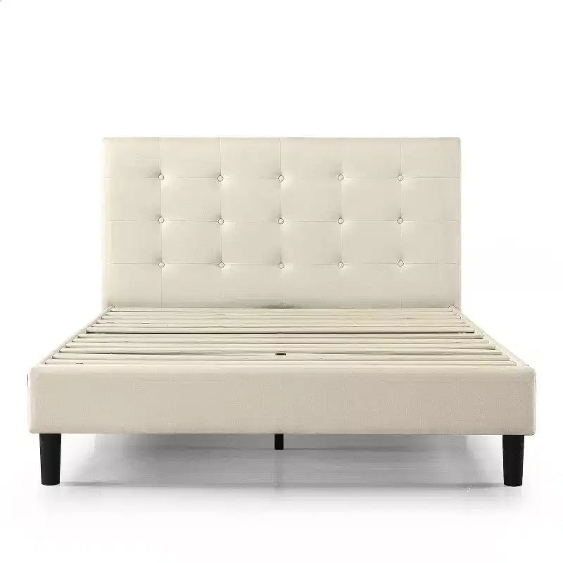 Zinus King Ibidun Upholstered Platform Bed Frame Light Brown: Steel Frame, No Box Spring Needed, Easy Care