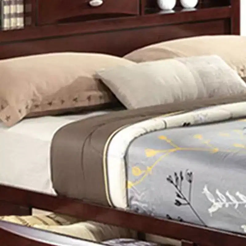 91" Eastern King Bed Ireland Bed Espresso - Acme Furniture: Linen Upholstery, Wood Frame, Storage Headboard