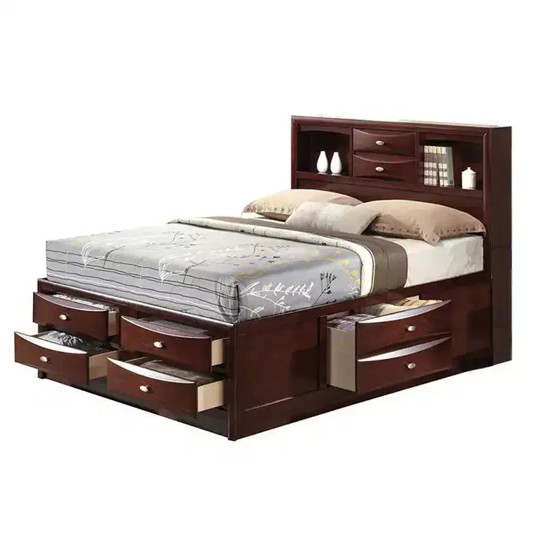 91" Eastern King Bed Ireland Bed Espresso - Acme Furniture: Linen Upholstery, Wood Frame, Storage Headboard
