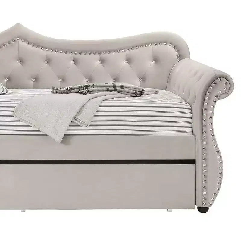 Acme Furniture Twin/Full Adkins Bed Beige Velvet