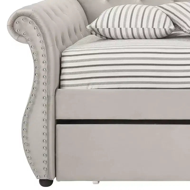 Acme Furniture Twin/Full Adkins Bed Beige Velvet