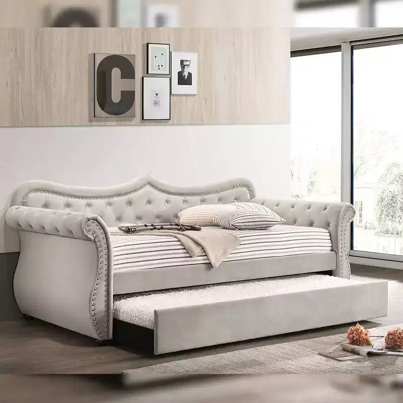Acme Furniture Twin/Full Adkins Bed Beige Velvet