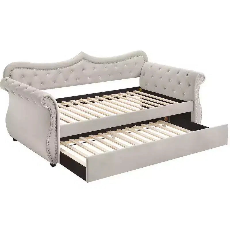 Acme Furniture Twin/Full Adkins Bed Beige Velvet