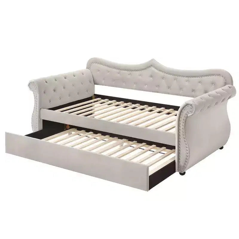 Acme Furniture Twin/Full Adkins Bed Beige Velvet