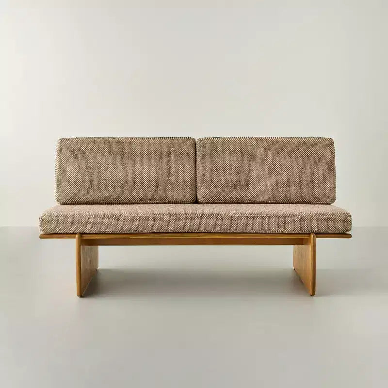 Mushroom Weave Upholstered Mid-Century Bench with Back - Hearth & Hand™ with Magnolia