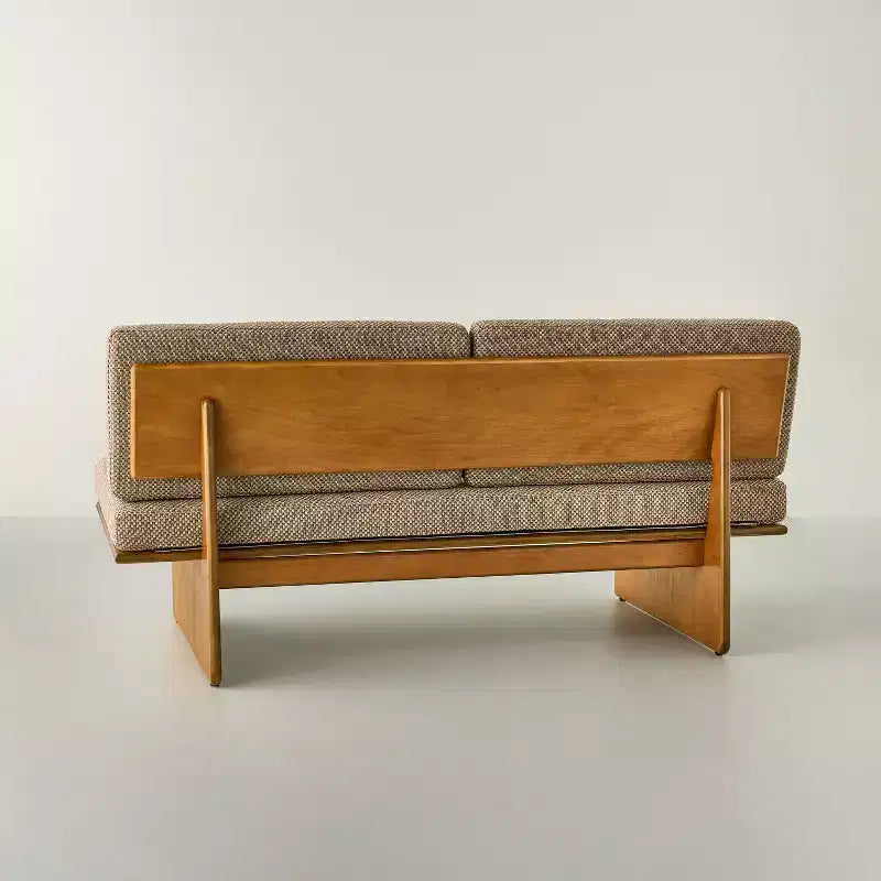 Mushroom Weave Upholstered Mid-Century Bench with Back - Hearth & Hand™ with Magnolia