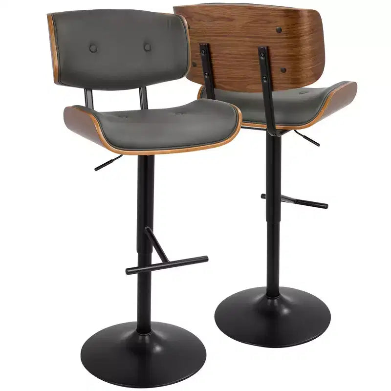 Set of 2 Lombardi Mid-Century Modern Adjustable Counter Height Barstool - Lumisource