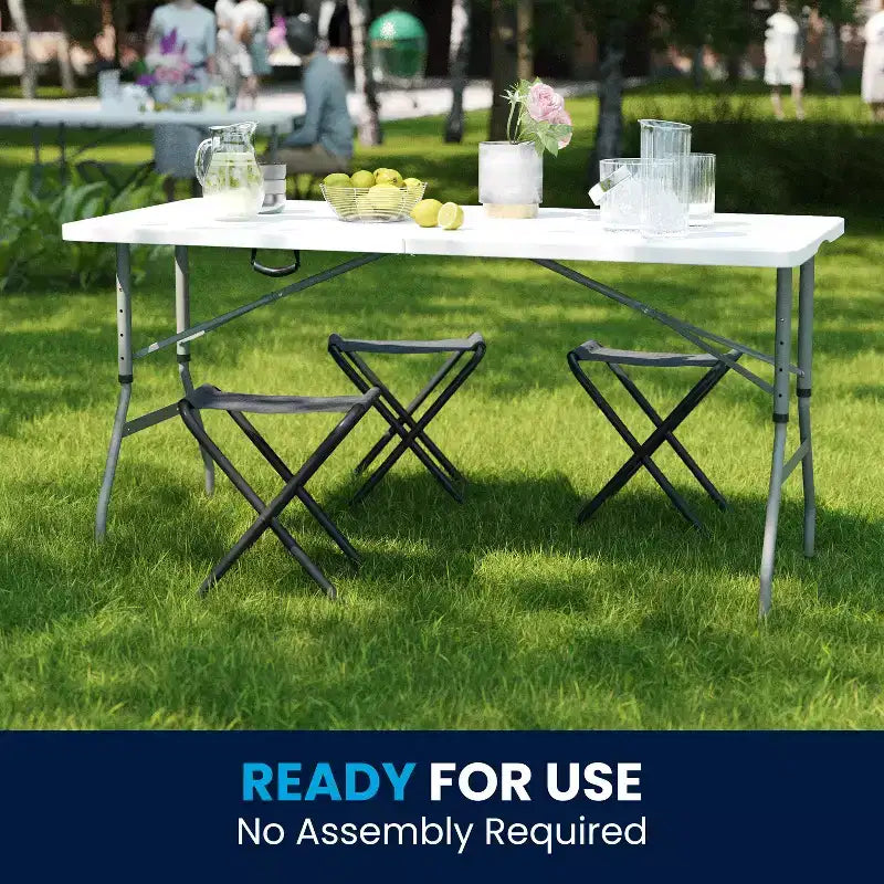 Flash Furniture Kathryn 5-Foot Height Adjustable Bi-Fold Granite White Plastic Banquet and Event Folding Table with Carrying Handle