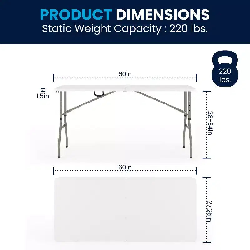 Flash Furniture Kathryn 5-Foot Height Adjustable Bi-Fold Granite White Plastic Banquet and Event Folding Table with Carrying Handle