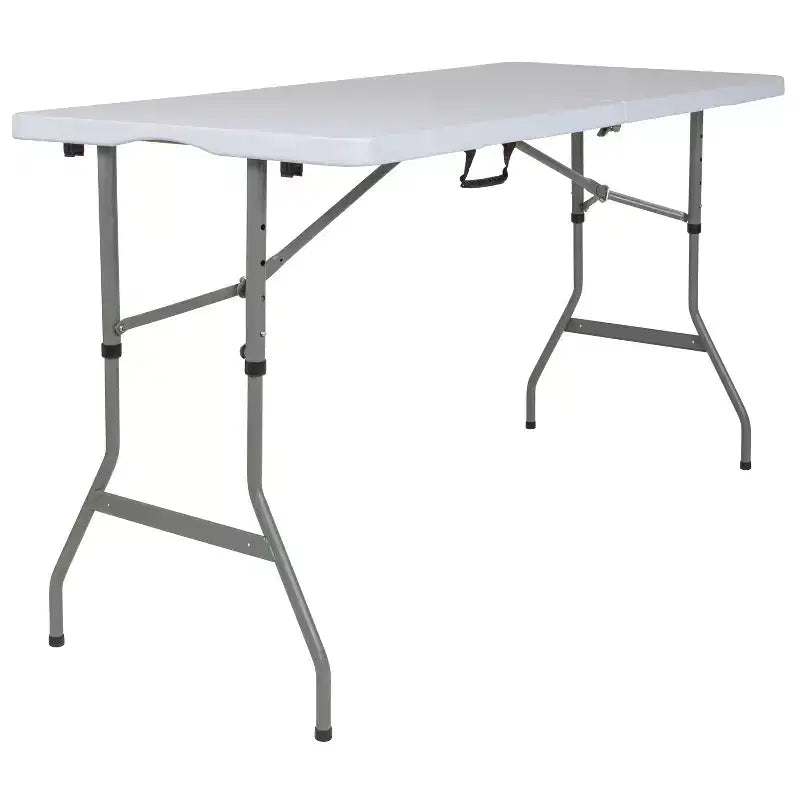 Flash Furniture Kathryn 5-Foot Height Adjustable Bi-Fold Granite White Plastic Banquet and Event Folding Table with Carrying Handle