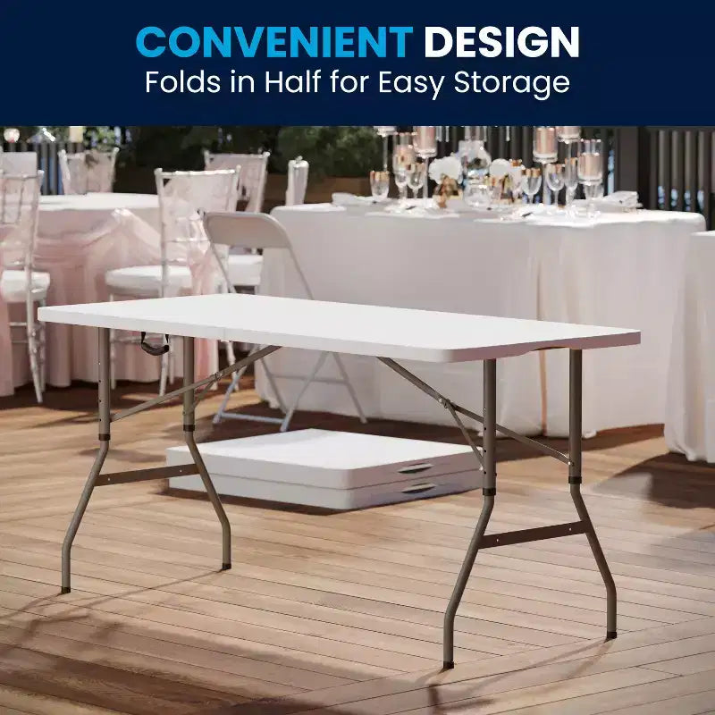 Flash Furniture Kathryn 5-Foot Height Adjustable Bi-Fold Granite White Plastic Banquet and Event Folding Table with Carrying Handle