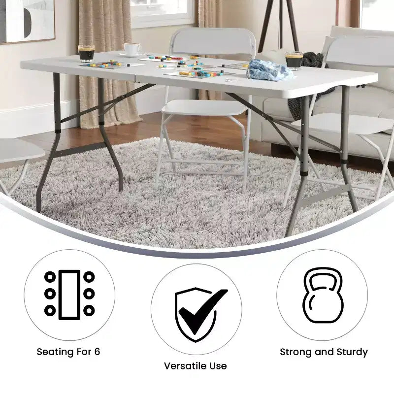 Flash Furniture Kathryn 5-Foot Height Adjustable Bi-Fold Granite White Plastic Banquet and Event Folding Table with Carrying Handle