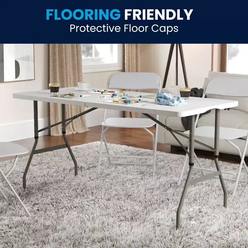 Flash Furniture Kathryn 5-Foot Height Adjustable Bi-Fold Granite White Plastic Banquet and Event Folding Table with Carrying Handle