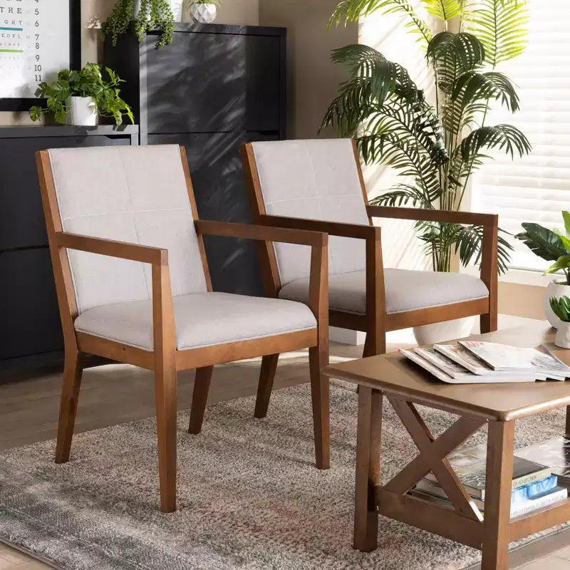 Set of 2 Theresa Fabric Upholstered Wood Living Room Accent Chair - Baxton Studio