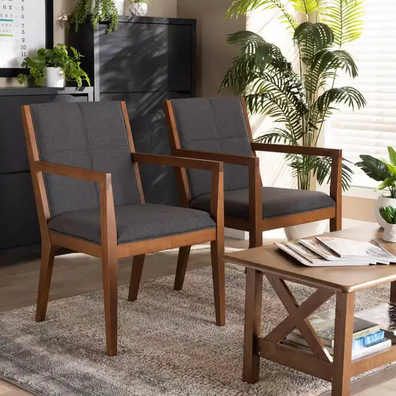 Set of 2 Theresa Fabric Upholstered Wood Living Room Accent Chair - Baxton Studio