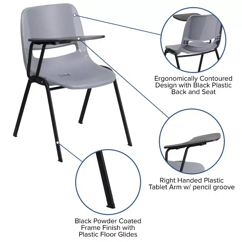 Flash Furniture Ergonomic Shell Chair with Right Handed Flip-Up Tablet Arm