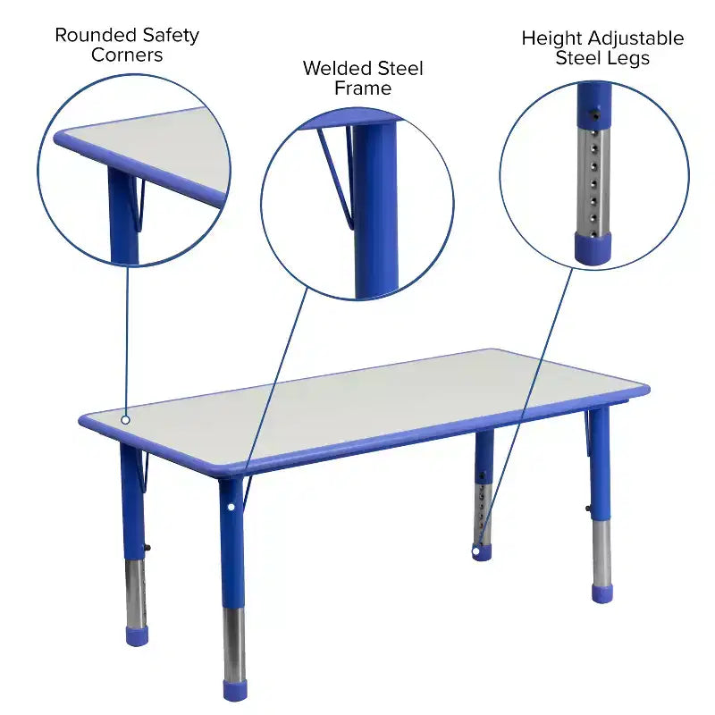 Emma and Oliver 23.625W x 47.25L Rectangular Plastic Height Adjustable Activity Table