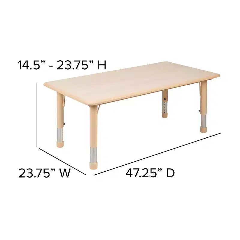 Emma and Oliver 23.625W x 47.25L Rectangular Plastic Height Adjustable Activity Table