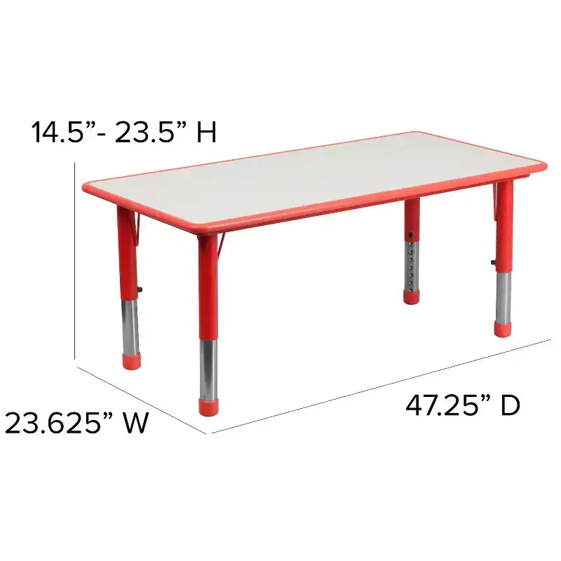 Emma and Oliver 23.625W x 47.25L Rectangular Plastic Height Adjustable Activity Table