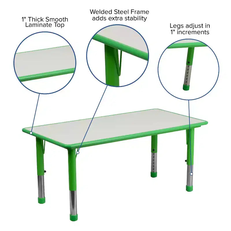 Emma and Oliver 23.625W x 47.25L Rectangular Plastic Height Adjustable Activity Table