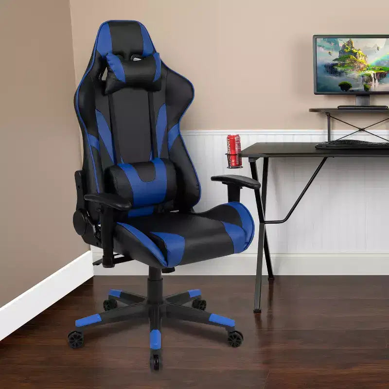 Sedia da gaming ergonomica da corsa Emma e Oliver con schienale completamente reclinabile in similpelle rossa