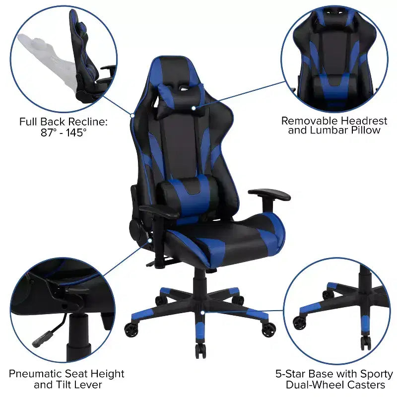 Sedia da gaming ergonomica da corsa Emma e Oliver con schienale completamente reclinabile in similpelle rossa