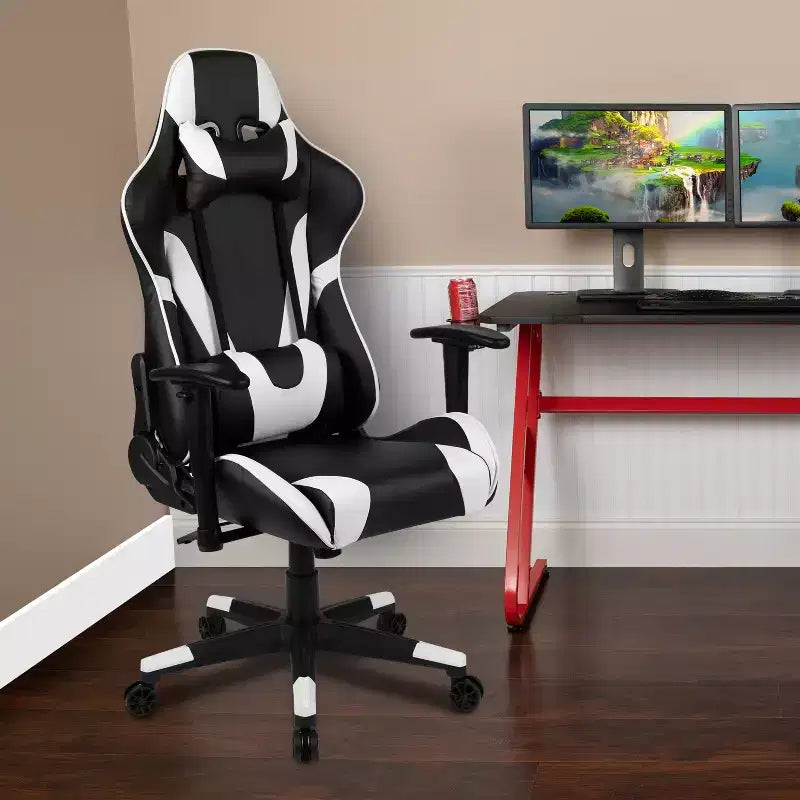 Sedia da gaming ergonomica da corsa Emma e Oliver con schienale completamente reclinabile in similpelle rossa