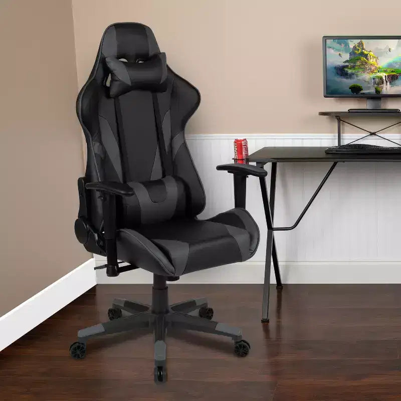 Sedia da gaming ergonomica da corsa Emma e Oliver con schienale completamente reclinabile in similpelle rossa