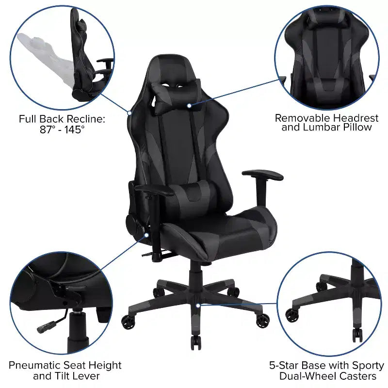 Sedia da gaming ergonomica da corsa Emma e Oliver con schienale completamente reclinabile in similpelle rossa